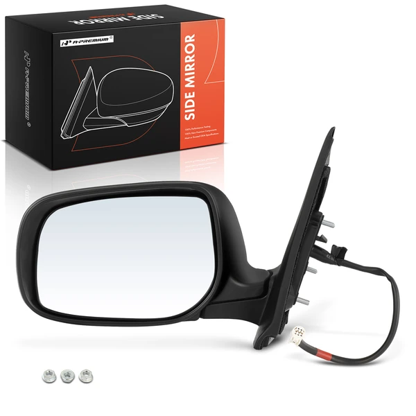Left Driver Side Mirror, Power Adjustment, Manual Folding, Black A-Premium APMI351