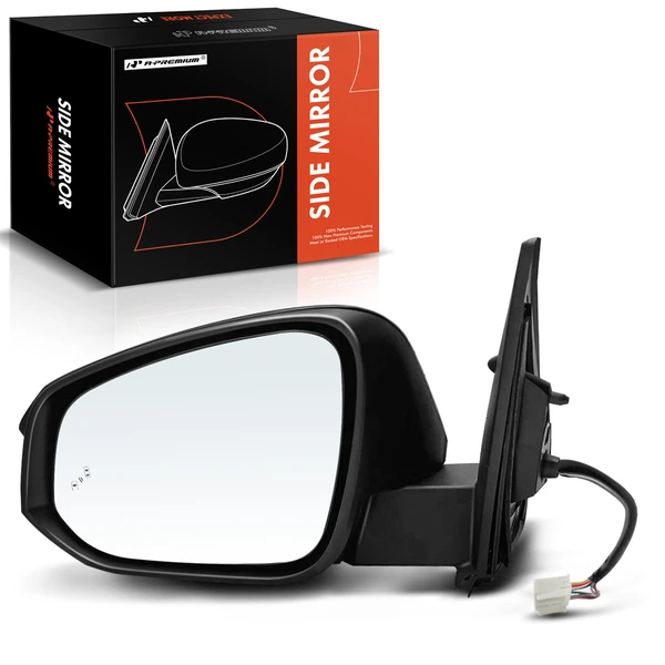 Left Driver Side Mirror, Powered, with Heated, Smooth Black A-Premium APMI1104TW