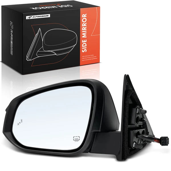 Left Driver Side Mirror Assembly, with Heating, Power Adjustment, Manual Folding, Smooth Black A-Premium APMI3390TW