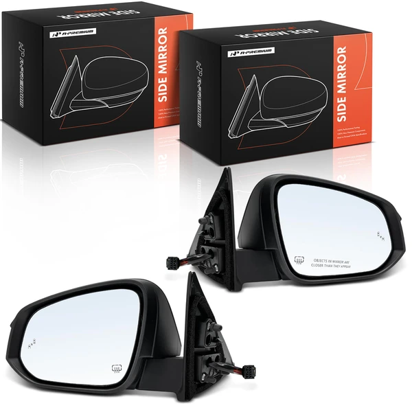 2017-2019 Toyota Highlander Driver & Passenger Mirror Assembly, with Heating, Power Adjustment, Manual Folding, Smooth Black A-Premium APMI3391TW