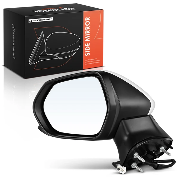 Left Driver Side Mirror, Powered, White & Black A-Premium APMI038