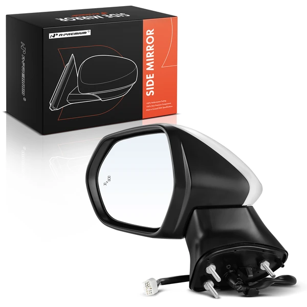 Left Driver Side Mirror, Powered, with Heated, White & Black A-Premium APMI042