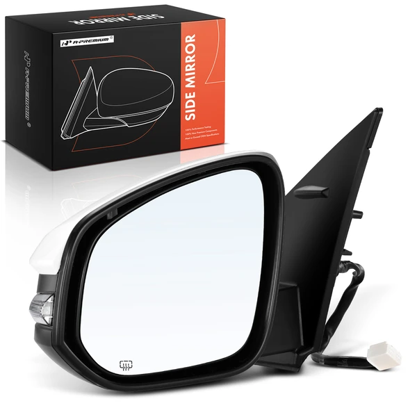 Left Driver Side Mirror, Powered, with Heated, White + Black A-Premium APMI028