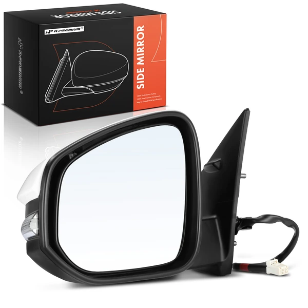 Left Driver Side Mirror, with Heating, Power Adjustment, Manual Folding, White & Black A-Premium APMI147