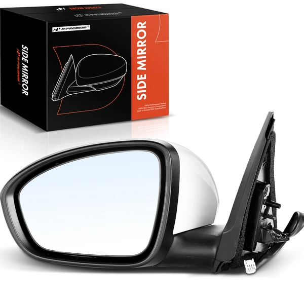 Left Driver Side Mirror, Power Adjustment, Manual Folding, White & Black A-Premium APMI036