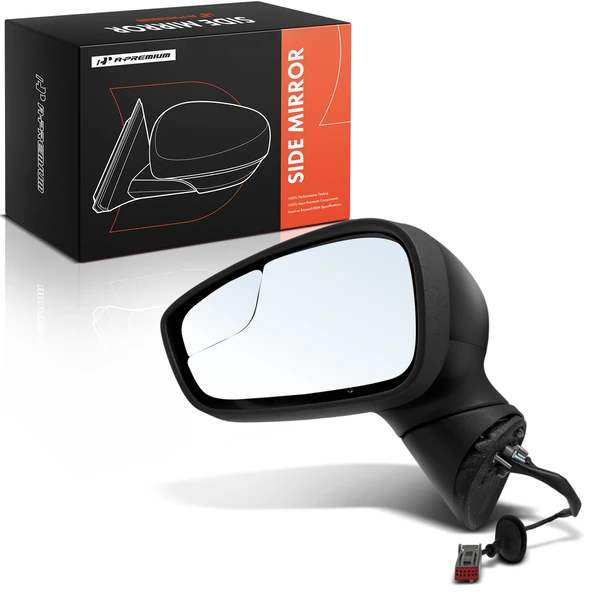 2011-2019 Ford Fiesta Left Driver Side Mirror Assembly, Power Adjustment, Manual Folding, Smooth Black A-Premium APMI3401TW