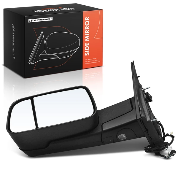 2019-2021 Ram 1500 Left Driver Side Mirror, with Heating, Power Adjustment, Manual Folding, Textured Black A-Premium APMI1163TW