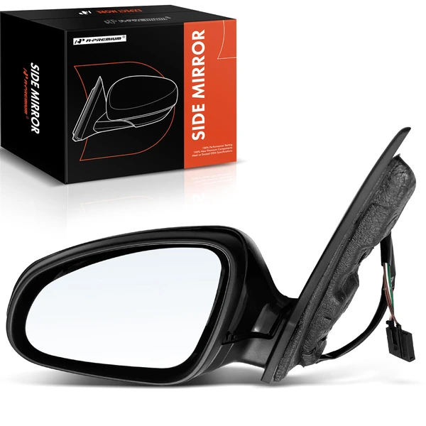 Left Driver Side Mirror, Powered, with Heated, Smooth Black A-Premium APMI808
