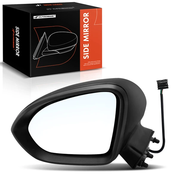 Left Driver Side Mirror, Power Adjustment, Manual Folding, Smooth Black A-Premium APMI1182TW