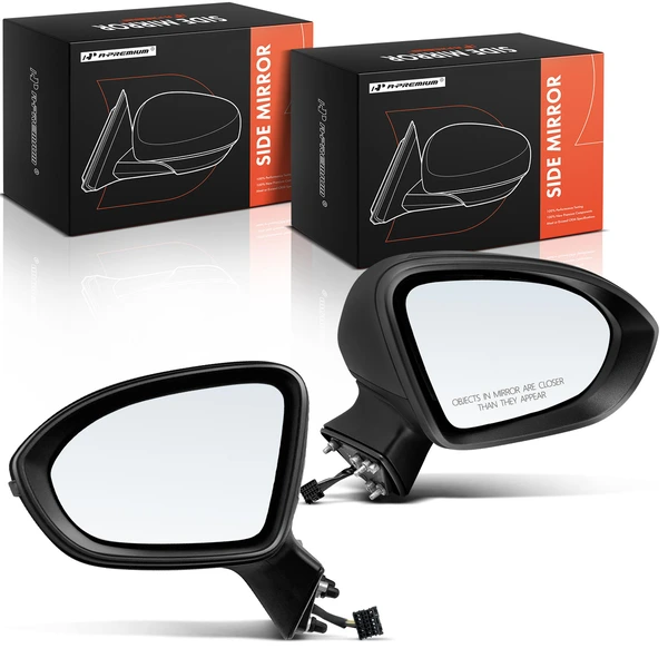 Driver & Passenger Mirror, with Heating, Power Adjustment, Manual Folding, Smooth Black A-Premium APMI1185TW