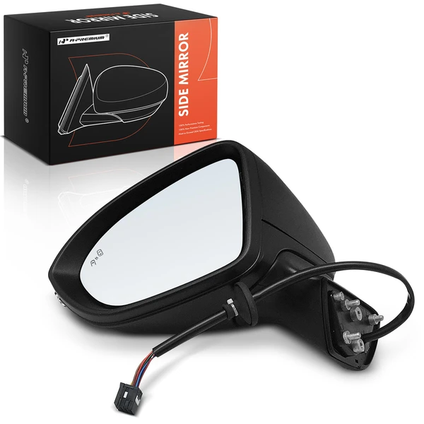 Left Driver Side Mirror, with Heating, Power Adjustment, Manual Folding, Smooth Black A-Premium APMI1187TW