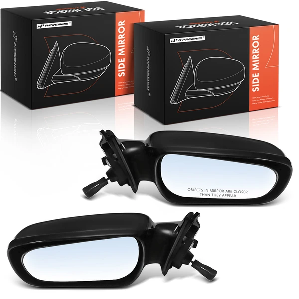 Driver & Passenger Mirror, Manual Adjustment, Manual Folding, Smooth Black A-Premium APMI2977TW