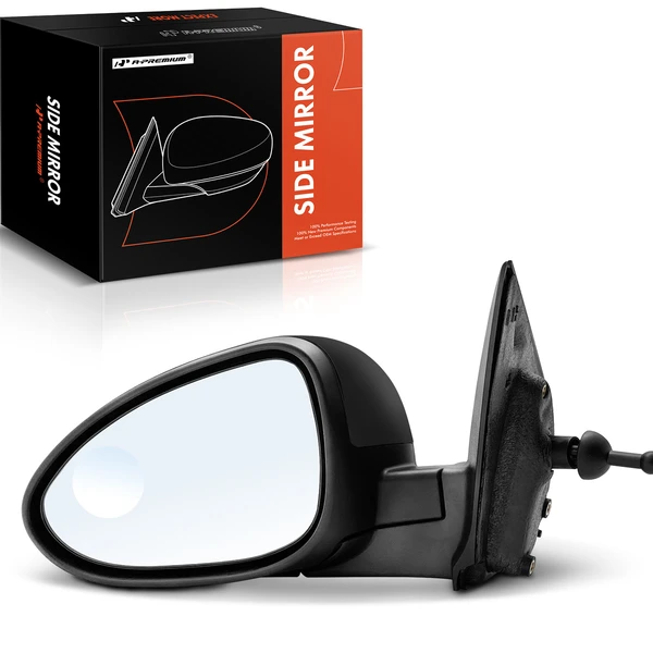 Left Driver Side Mirror, Manual Adjustment, Manual Folding, Smooth Black A-Premium APMI815