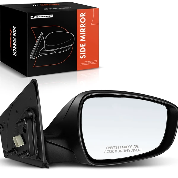 Right Passenger Side Mirror, with Heating, Power Adjustment, Manual Folding, Smooth Black A-Premium APMI599