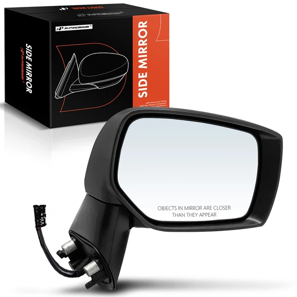 Right Passenger Side Mirror, Power Adjustment, Manual Folding, Smooth Black A-Premium APMI1242TW