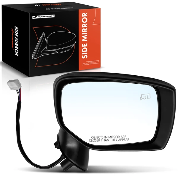 Right Passenger Side Mirror, Power Adjustment, Manual Folding, Smooth Black A-Premium APMI1243TW