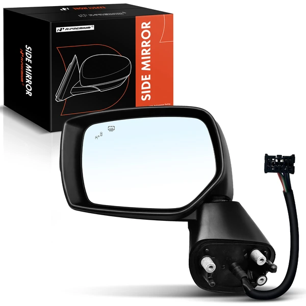 Left Driver Side Mirror, with Heating, Power Adjustment, Manual Folding, Smooth Black A-Premium APMI1248TW