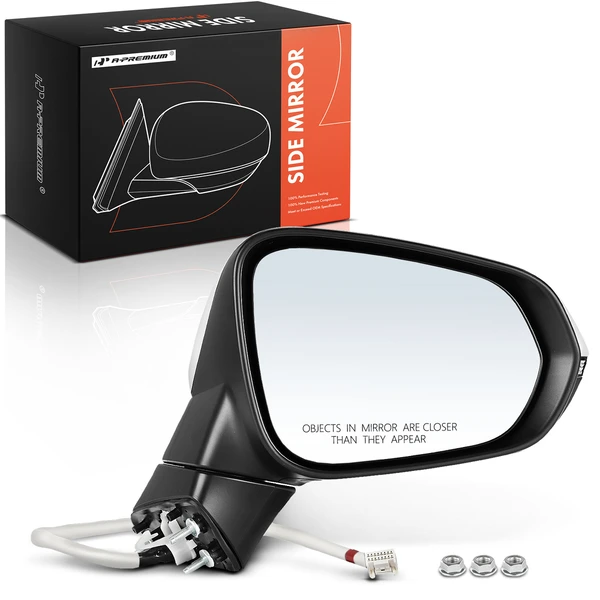 Right Passenger Side Mirror, Powered, with Heated, White & Black A-Premium APMI194