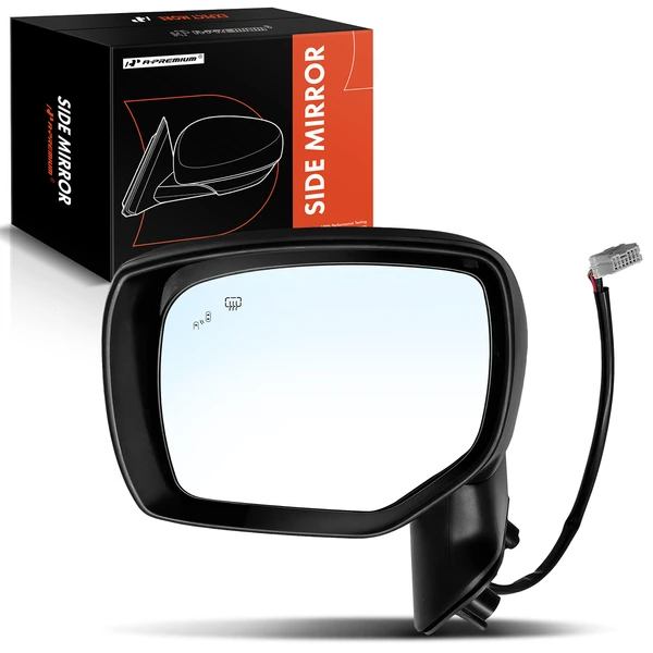 Left Driver Side Mirror, with Heating, Power Adjustment, Manual Folding, Textured Black A-Premium APMI1266TW