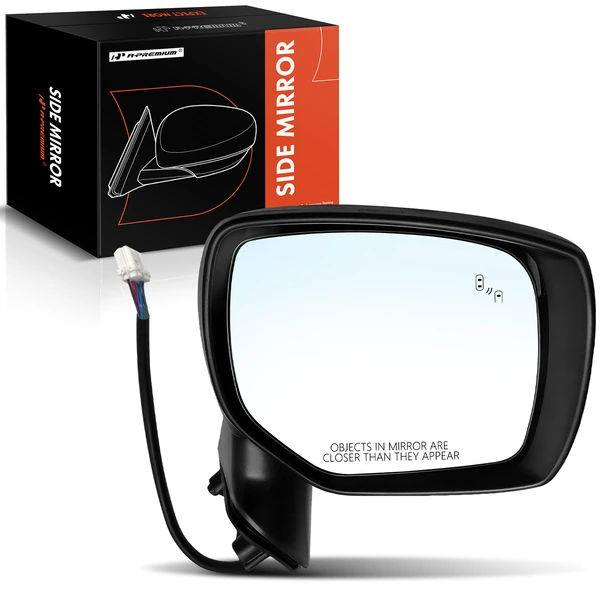 Right Passenger Side Mirror, with Heating, Power Adjustment, Manual Folding, Smooth Black A-Premium APMI1267TW