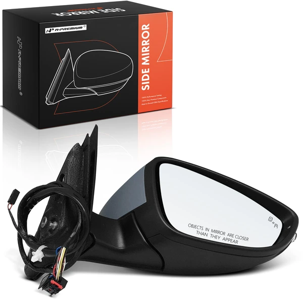 Right Passenger Side Mirror, with Heating, Power Adjustment, Manual Folding, Primed Gray A-Premium APMI1274TW