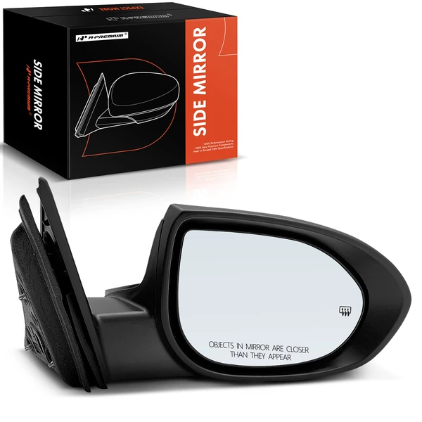 Right Passenger Side Mirror, with Heating, Power Adjustment, Non-Folding, Smooth Black A-Premium APMI1280TW
