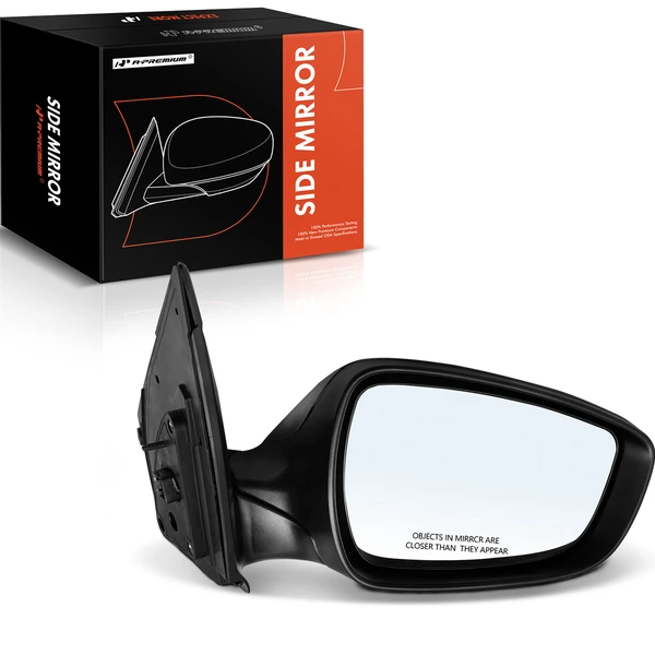 Right Passenger Side Mirror, with Heating, Power Adjustment, Manual Folding, Smooth Black A-Premium APMI823