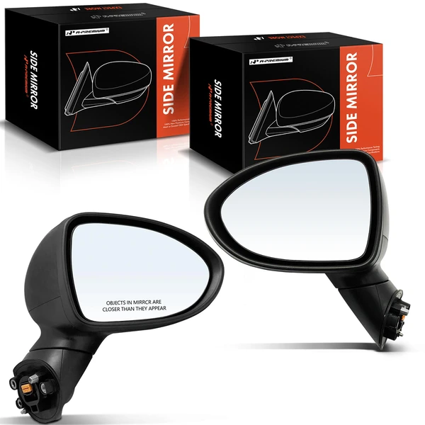 Driver & Passenger Mirror, with Heating, Power Adjustment, Manual Folding, Smooth Black A-Premium APMI1289TW