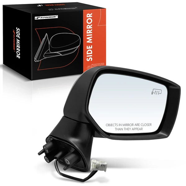 Right Passenger Side Mirror, with Heating, Power Adjustment, Manual Folding, Smooth Black A-Premium APMI1241TW