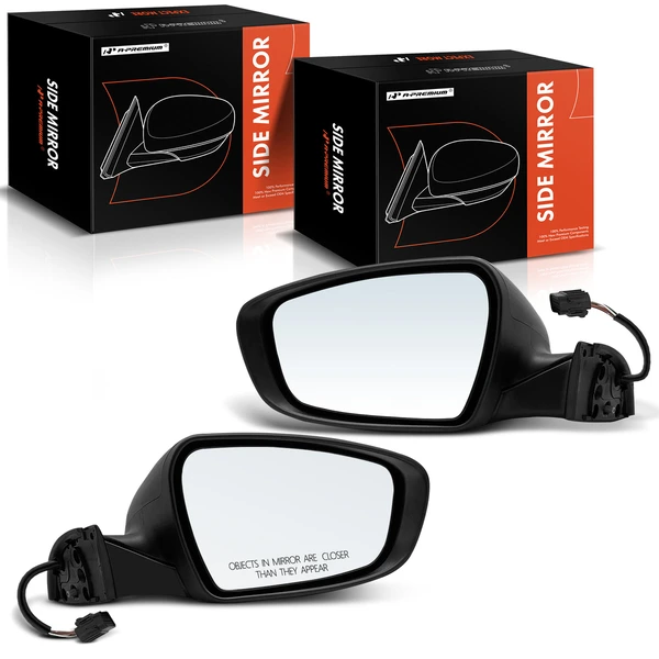 2017-2018 Kia Forte5 Driver & Passenger Mirror, with Heating, Power Adjustment, Power Folding, Smooth Black A-Premium APMI1303TW