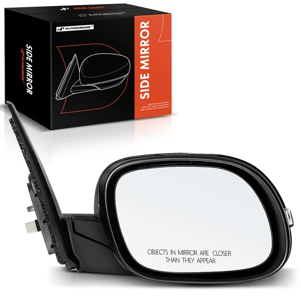 Right Passenger Side Mirror, with Heating, Power Adjustment, Power Folding, Smooth Black A-Premium APMI1306TW