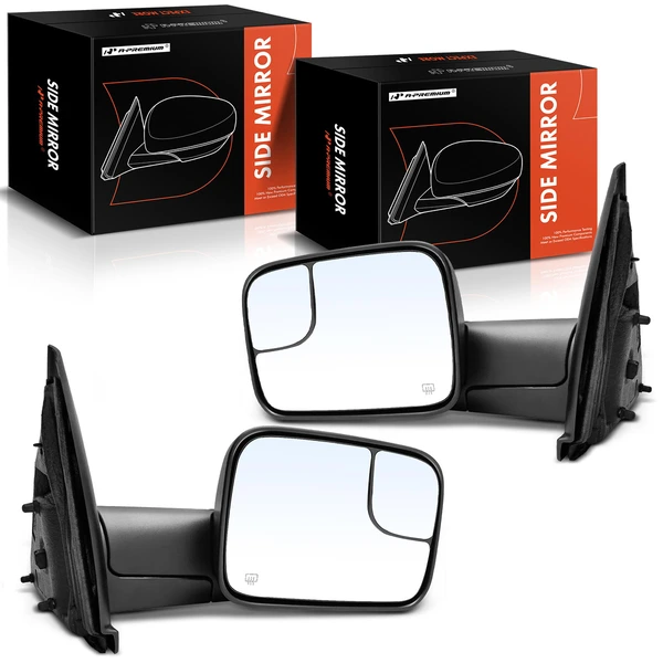 2002-2009 Dodge Ram 2500 Driver & Passenger Mirror, with Heating, Power Adjustment, Manual Folding, Textured Black A-Premium APMI1309TW