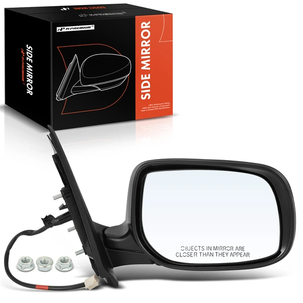 Right Passenger Side Mirror, with Heating, Power Adjustment, Manual Folding, Smooth Black A-Premium APMI1312TW