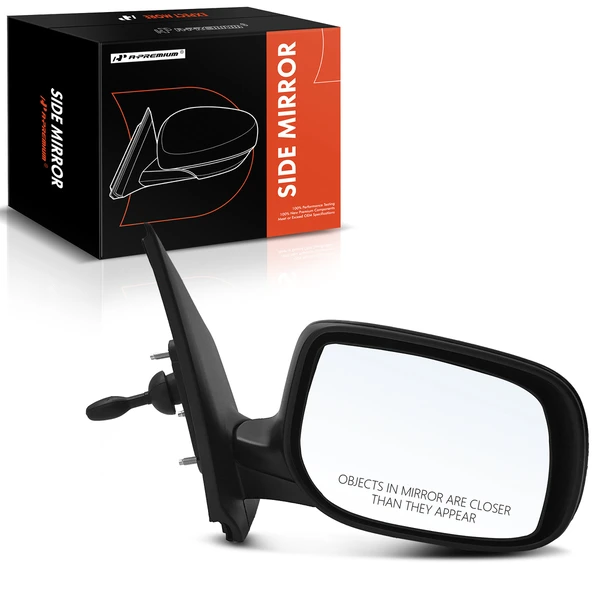 Right Passenger Side Mirror, Manual Adjustment, Manual Folding, Smooth Black A-Premium APMI1313TW