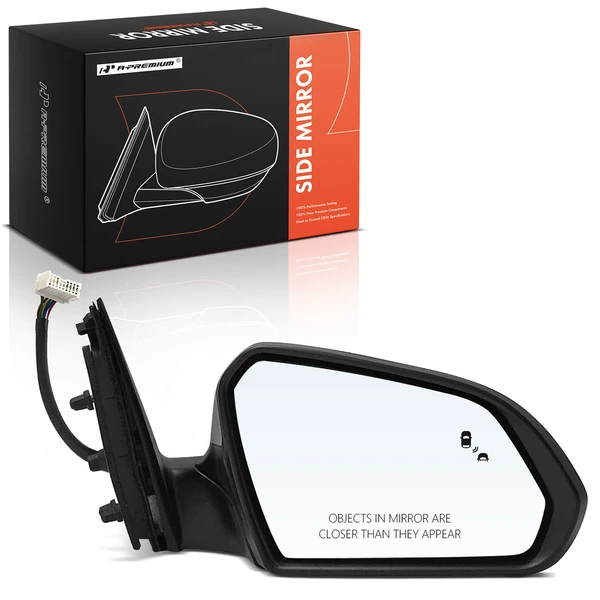 Right Passenger Side Mirror, with Heating, Power Adjustment, Manual Folding, Smooth Black A-Premium APMI2348TW