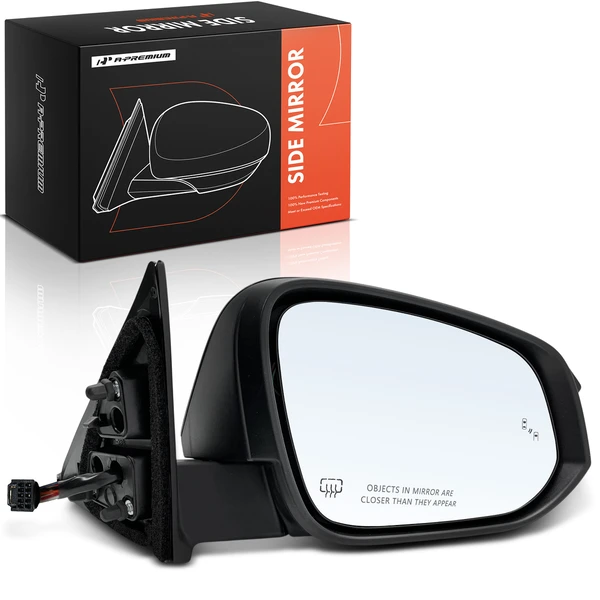 Right Passenger Side Mirror Assembly, with Heating, Power Adjustment, Manual Folding, Smooth Black A-Premium APMI3425TW