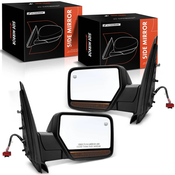 Driver & Passenger Mirror, with Heating, Power Adjustment, Manual Folding, Textured Black A-Premium APMI1370TW