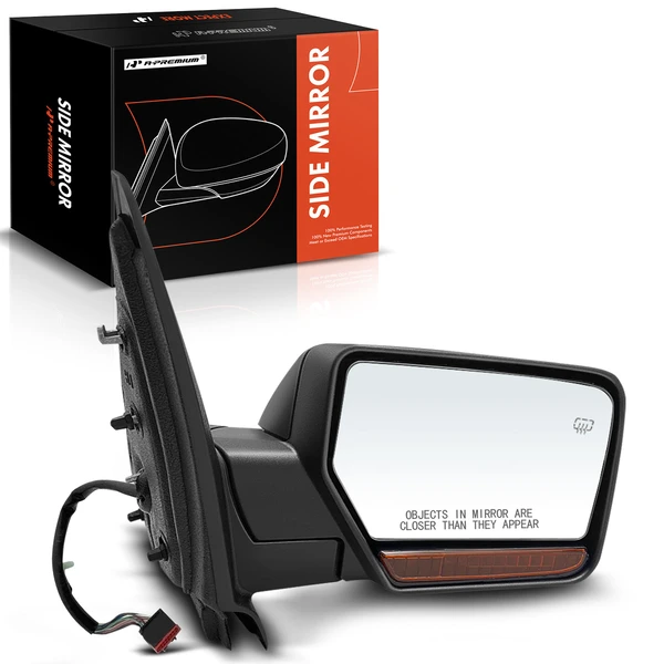 Right Passenger Side Mirror, with Heating, Power Adjustment, Power Folding, Smooth Black A-Premium APMI1384TW