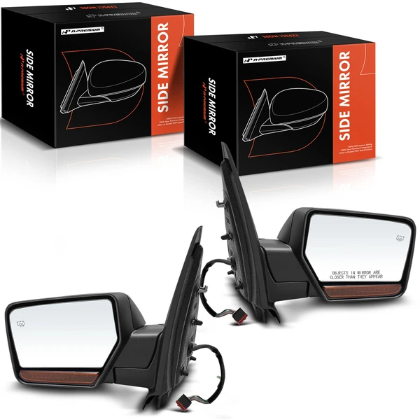 2007-2008 Lincoln Navigator Driver & Passenger Mirror, with Heating, Power Adjustment, Power Folding, Smooth Black A-Premium APMI1383TW