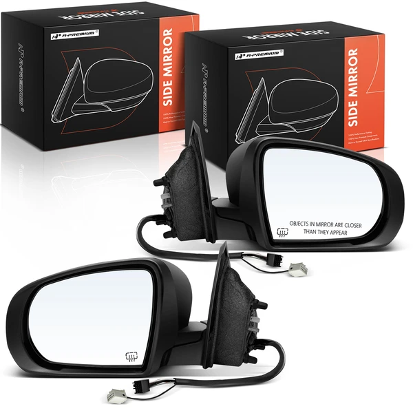 2014-2018 Jeep Cherokee Driver & Passenger Mirror, with Heating, Power Adjustment, Manual Folding, Smooth Black A-Premium APMI1385TW