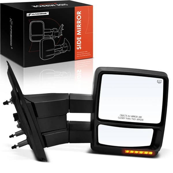 Right Passenger Side Mirror, with Heating, Power Adjustment, Manual Folding, Smooth Black A-Premium APMI2372TW