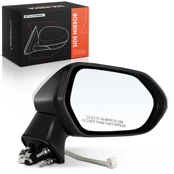 Right Passenger Side Mirror, with Heating, Power Adjustment, Manual Folding, White & Black A-Premium APMI086