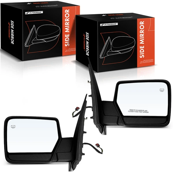 Driver & Passenger Mirror, with Heating, Power Adjustment, Manual Folding, Textured Black A-Premium APMI1394TW