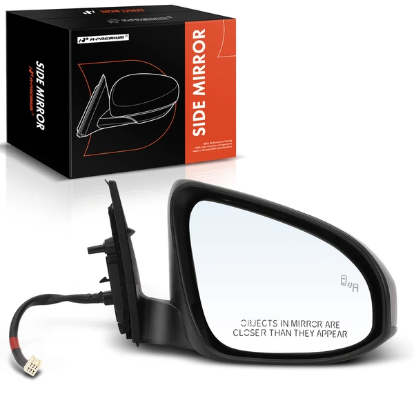 Right Passenger Side Mirror, with Heating, Power Adjustment, Manual Folding, Black A-Premium APMI388