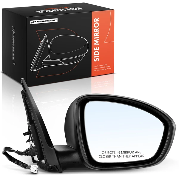 Right Passenger Side Mirror, Power Adjustment, Manual Folding, Black A-Premium APMI075