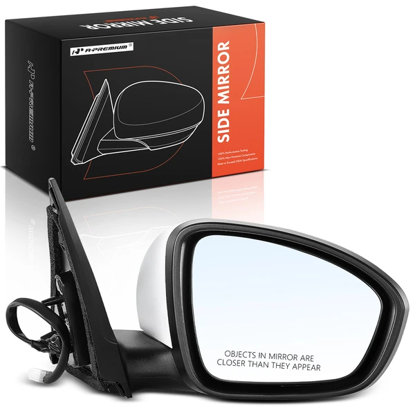 Right Passenger Side Mirror, Power Adjustment, Manual Folding, White & Black A-Premium APMI076