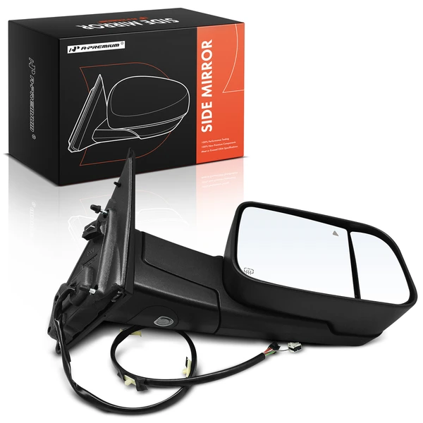 2019-2021 Ram 1500 Right Passenger Side Mirror, with Heating, Power Adjustment, Manual Folding, Textured Black A-Premium APMI1436TW