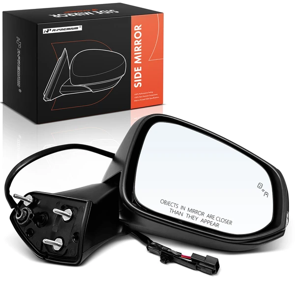 Right Passenger Side Mirror, with Heating, Power Adjustment, Manual Folding, Smooth Black A-Premium APMI1403TW