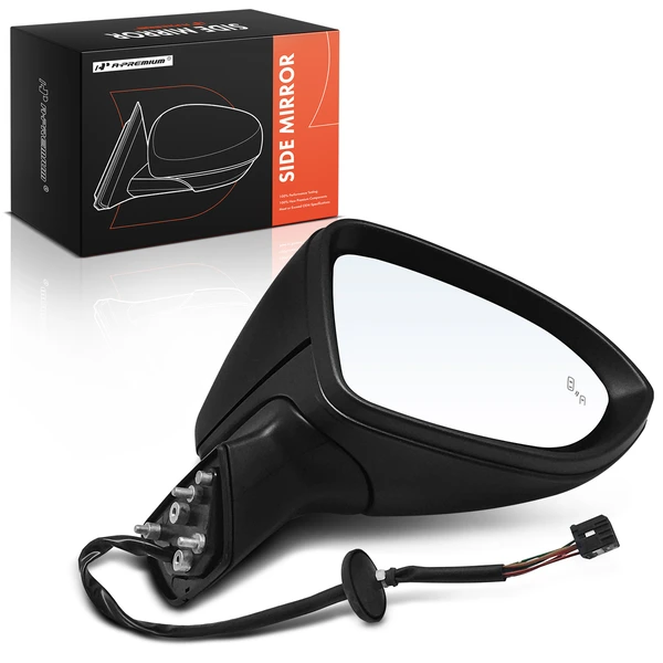 Right Passenger Side Mirror, with Heating, Power Adjustment, Manual Folding, Smooth Black A-Premium APMI1464TW