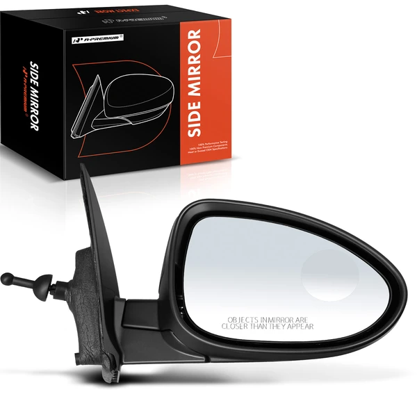 Right Passenger Side Mirror, Manual Adjustment, Manual Folding, Smooth Black A-Premium APMI839